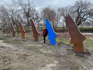 Glendale Park (1700 South and approximately 1100 West) contains 5 sculptures and the blue fish is ca